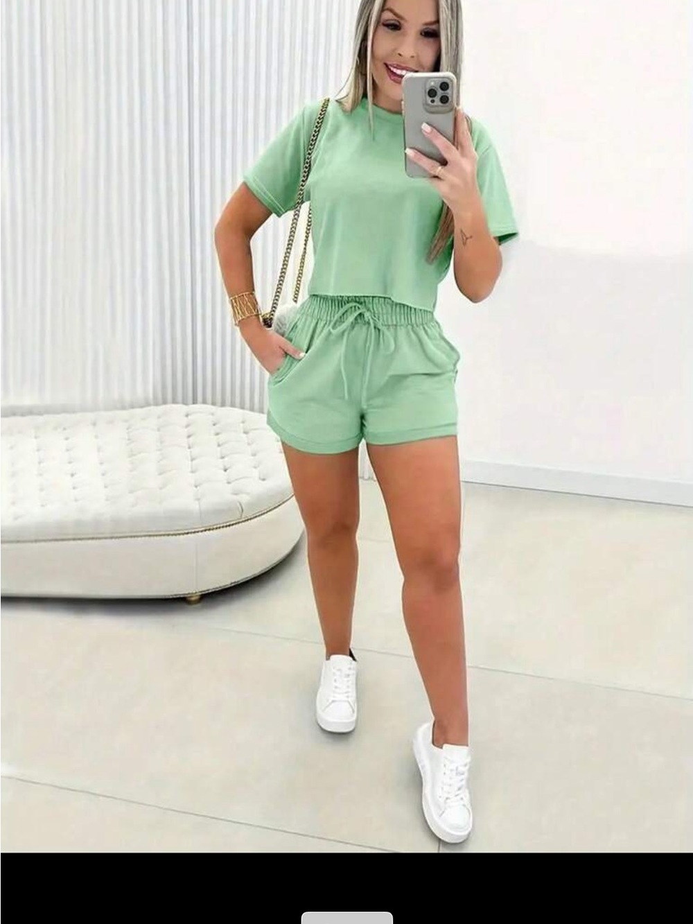 SHEIN Mint Green Elastic Waist Athletic Shorts Set
